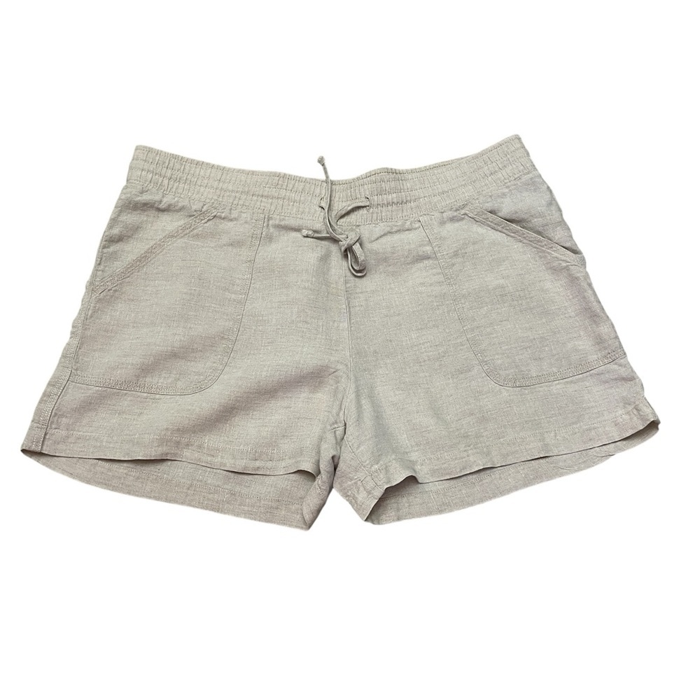 Allen Allen 100% Linen Beige Elastic Drawstring Waistband Shorts Womens size L